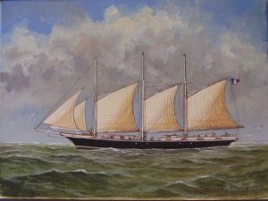 Peinture de pascal pautet: grande goélette a trois mats