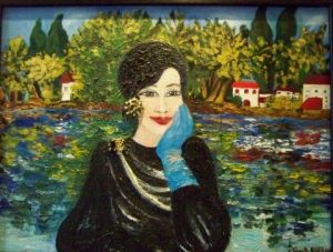 Peinture de JACQUELINE SARAH UZAN: LA DAME AU GANT BLEU