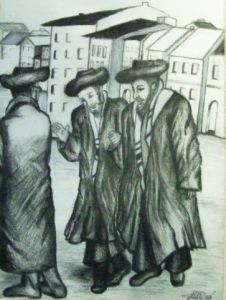 Peinture de JACQUELINE SARAH UZAN: les trois talmidim 