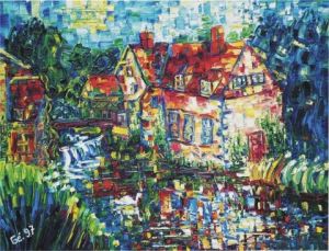 Peinture de Gerard SERVAIS: Le moulin rose