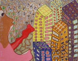 Peinture de Jean Paul Claro: PEUR DE LA VILLE 