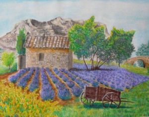 Peinture de Armand Evelyne : Champs de Lavande