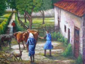 Peinture de casc art: vie à la ferme