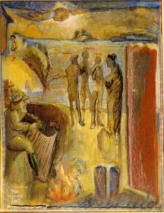 Peinture de Thierry Kedinger: les trois hors de la fournaise