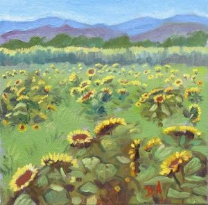 Peinture de Dominique  Amendola : Champ de tournesols