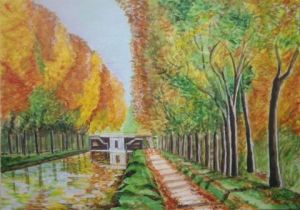 Peinture de olivier laplace: canal du midi en automne