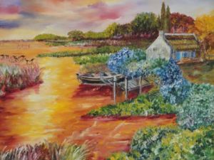 Peinture de MON': Coucher de soleil en Camargue
