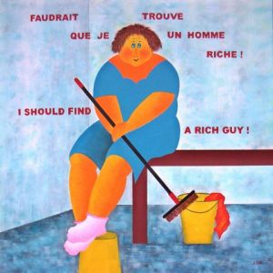 Peinture de Jideka: Faudrait que je trouve un homme riche ! - I should find a rich guy !
