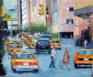 Peinture de Veronique LANCIEN: MANHATTAN et ses taxis