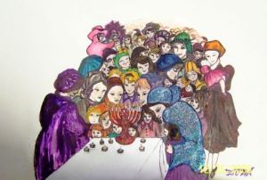 Peinture de JACQUELINE SARAH UZAN: allumage de Hannoukha au ghetto de Varsovie