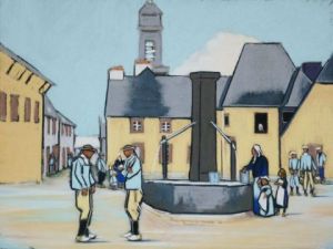 Peinture de Lebray: Chateauneuf du Faou - La fontaine 