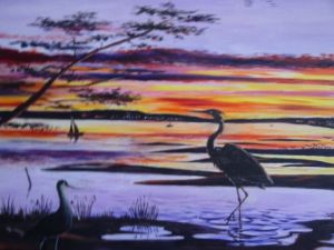 Peinture de michel lenglet: soir en baie de somme