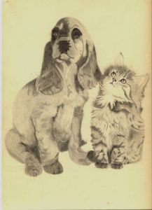 Dessin de Claudine Friant: Comme chien et chat