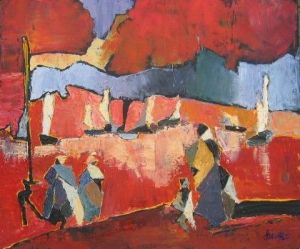 Peinture de janine chetivet: Bretonnes en orange