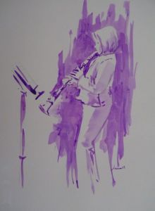 Peinture de gisele Ceccarelli : musicienne d'après modèle vivant