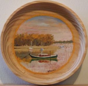 Oeuvre de kromka: peinture à l'huile sur assiette tournée 2