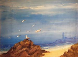 Peinture de stephane brandeho: envol de mouettes