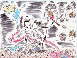 Dessin de Geoffrey Petit: Fire man family
