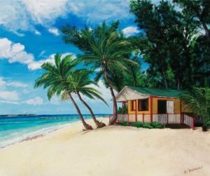 Peinture de Delphine Bothuan: Case sur la plage