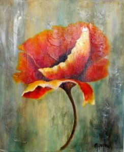 Peinture de MARTINE GREGOIRE: Coquelicot orange sur toile traitï¿½e faï¿½on bois