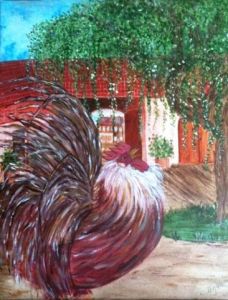 Peinture de Catherine James: le coq chez ma tante