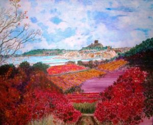 Peinture de Catherine James: Les vignes en automne à Gruissan
