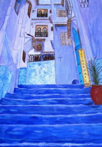 Peinture de Catherine James: Une rue à Chefchaouen