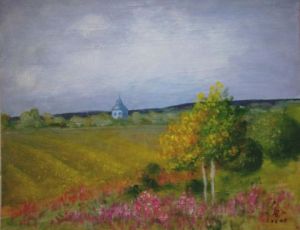 Peinture de Laurence Guillon: champ jaune