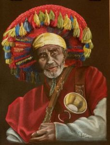 Peinture de ALAIN PESTOURIE: porteur d'eau à Marrakech