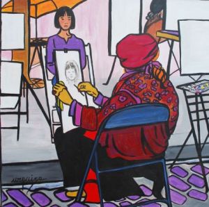 Peinture de Chantal  Urquiza: portrait a Montmartre 