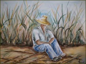 Peinture de valerie CROCHARD: coupeur de canne au repos