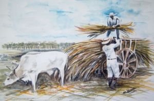 Peinture de Catherine VALETTE:  COUPEURS DE CANNE & TRADITION - ANTAN LONTAN