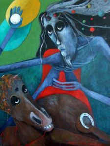 Peinture de Lucie LUDWICZAK: L'envol du cheval fou