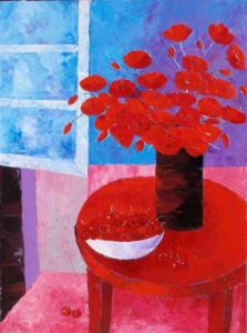 Peinture de Julie PIOCH: Le Guéridon Rouge  