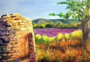 Peinture de Maurice Grinda: CABANE AUX LAVANDES