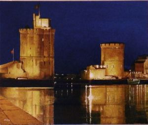 Peinture de Frank GODILLE: Le soir à La Rochelle