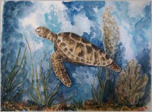 Peinture de valerie CROCHARD: Tortue de mer en migration