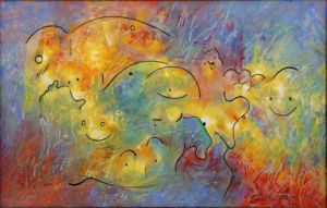 Peinture de Ghu: Un peu de pluie dans un jardin