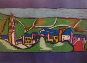 Dessin de KARA: Roche-Bernard vu du vieux pont