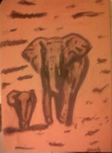 Dessin de SaraMoon: éléphant et son petit