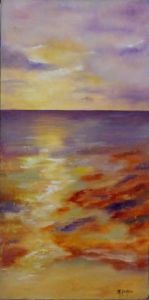 Peinture de MARTINE GREGOIRE: SOLEIL COUCHANT SUR MAREE BASSE 