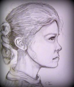 Dessin de Momaur: jeune fille de profil 