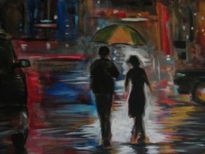 Peinture de michel marquisseau: parapuie de nuit