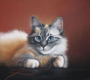 Peinture de Christian Michaut: Le Chat et le fil de laine