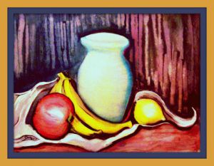 Peinture de Momaur: Nature morte à la poterie blanche