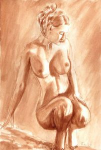 Dessin de Jean-Joseph Chevalier: Nymphe accroupie