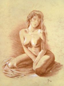 Dessin de Alain Barat: Femme aux yeux fermés