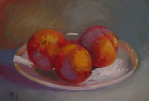 Peinture de MONIQUE SHAW: Trois peches a l'assiette