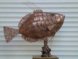 Sculpture de Robert ROJO: st Pierre en cuivre