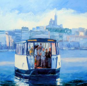 Peinture de Veronique LANCIEN: MARSEILLE ET SON FERRY BOAT 